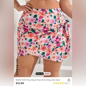 SHEIN VCAY Plus Allover Floral Print Wrap Hem Skirt